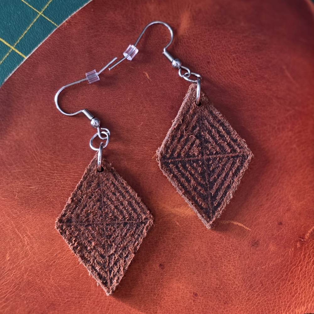 Brown Geometric Leather Earrings